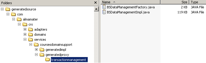 Generated transactionmanagement proxy directory contents.