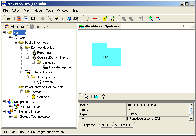 MetaBoss Design Studio image after Servicemodule and Domain are created.